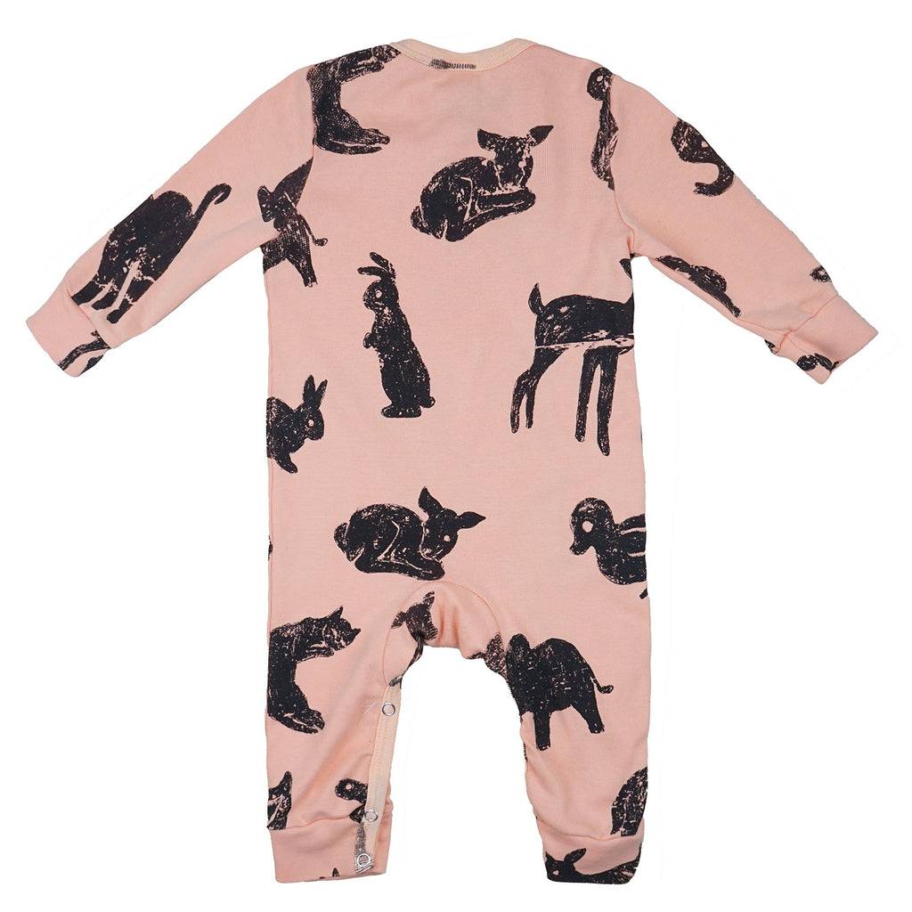 "Animal Crackers" L/S Snap Up Baby Romper Peaches