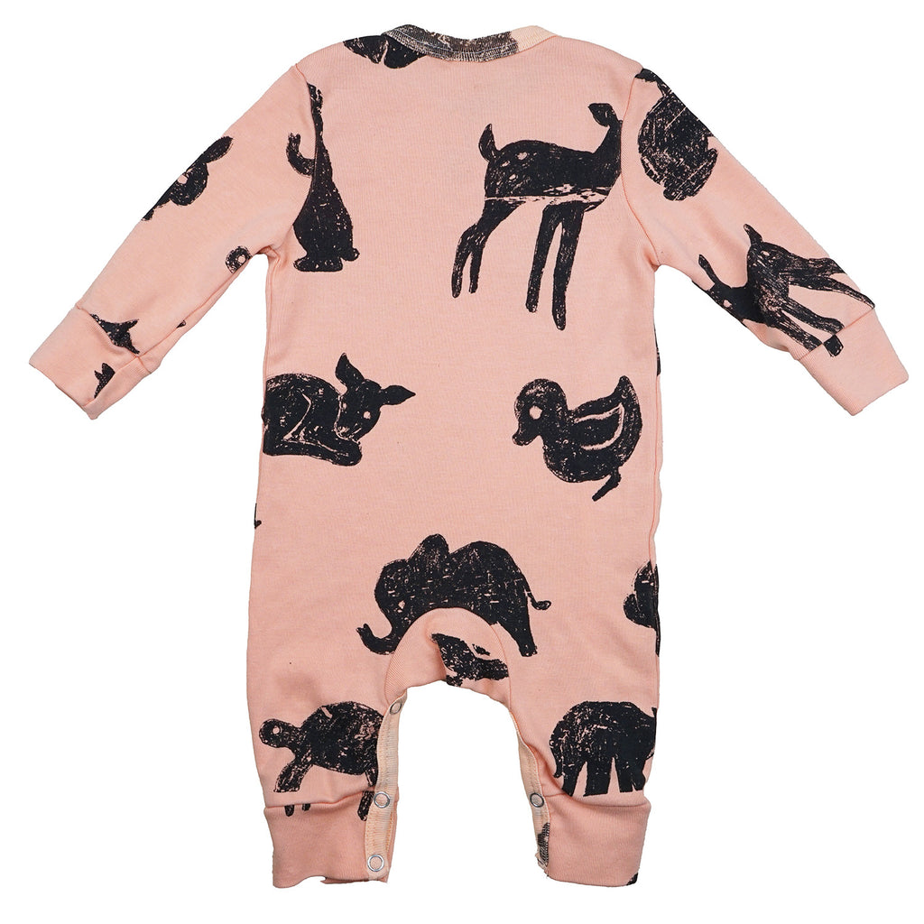 "Animal Crackers" L/S Snap Up Baby Romper Peaches